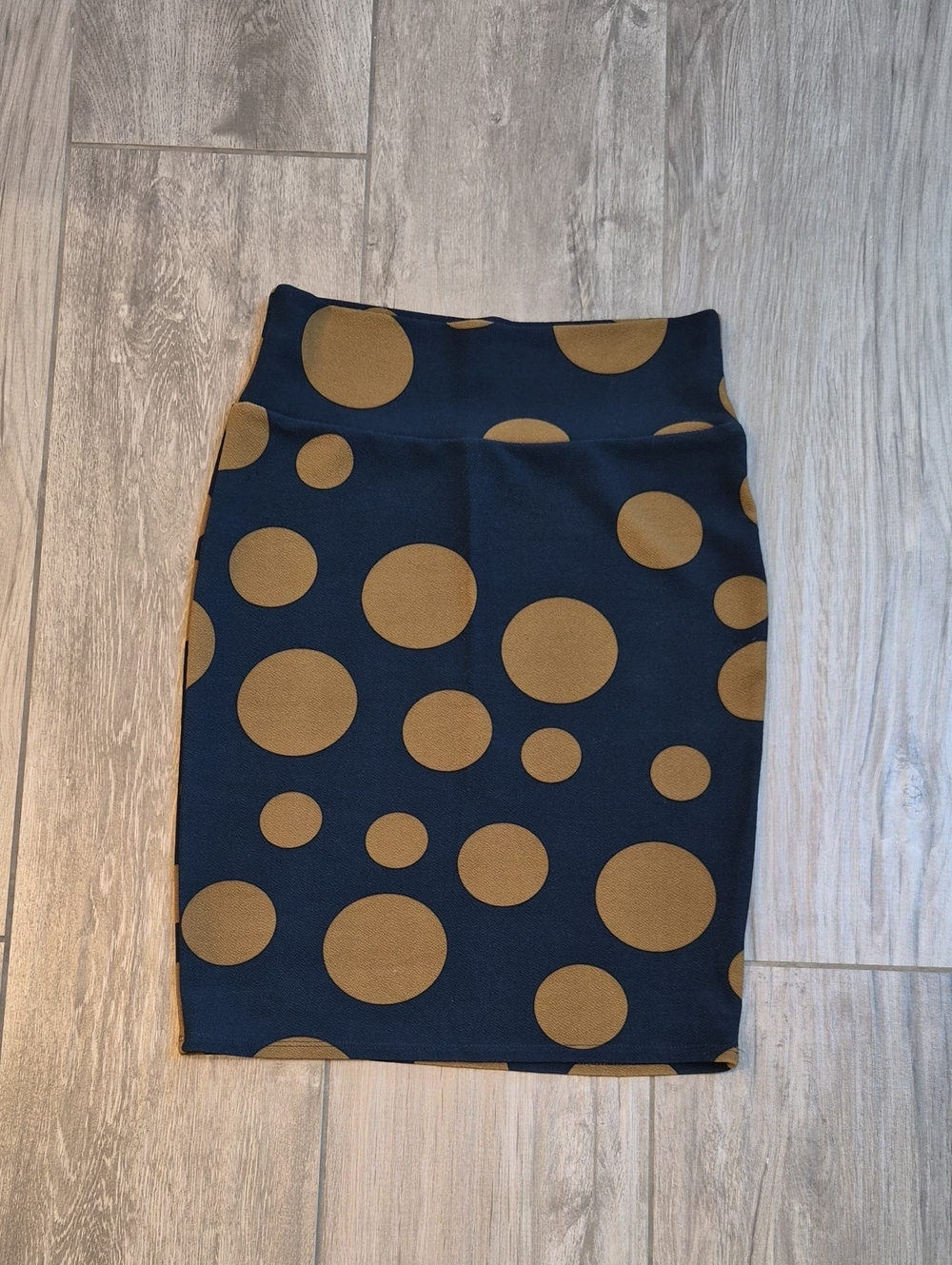 LuLaRoe Navy Pencil Skirt with Gold Polka Dots